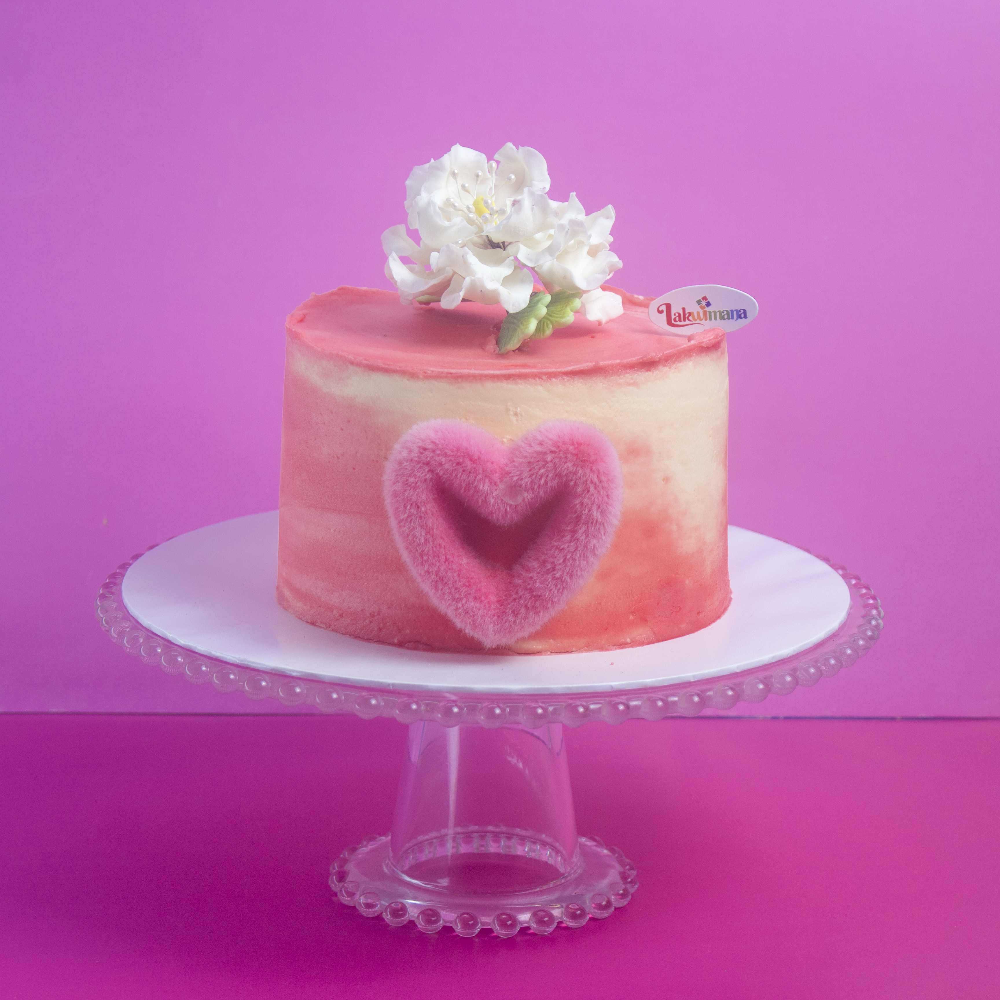 Romantic Pink Heart Cake with Floral Top 1Kg
